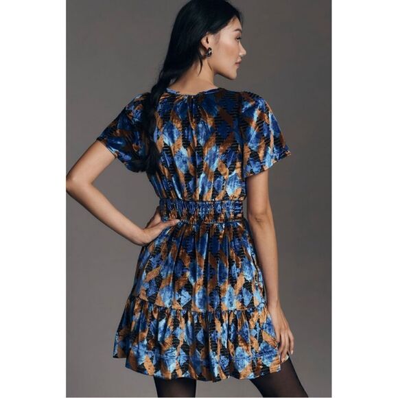 NEW Anthropologie Somerset Velvet V-Neck Smocked Tiered Mini Dress XX-Small & XS - Picture 2 of 8